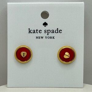 KATE SPADE Heartful Spade Leather Stud Earrings NEW